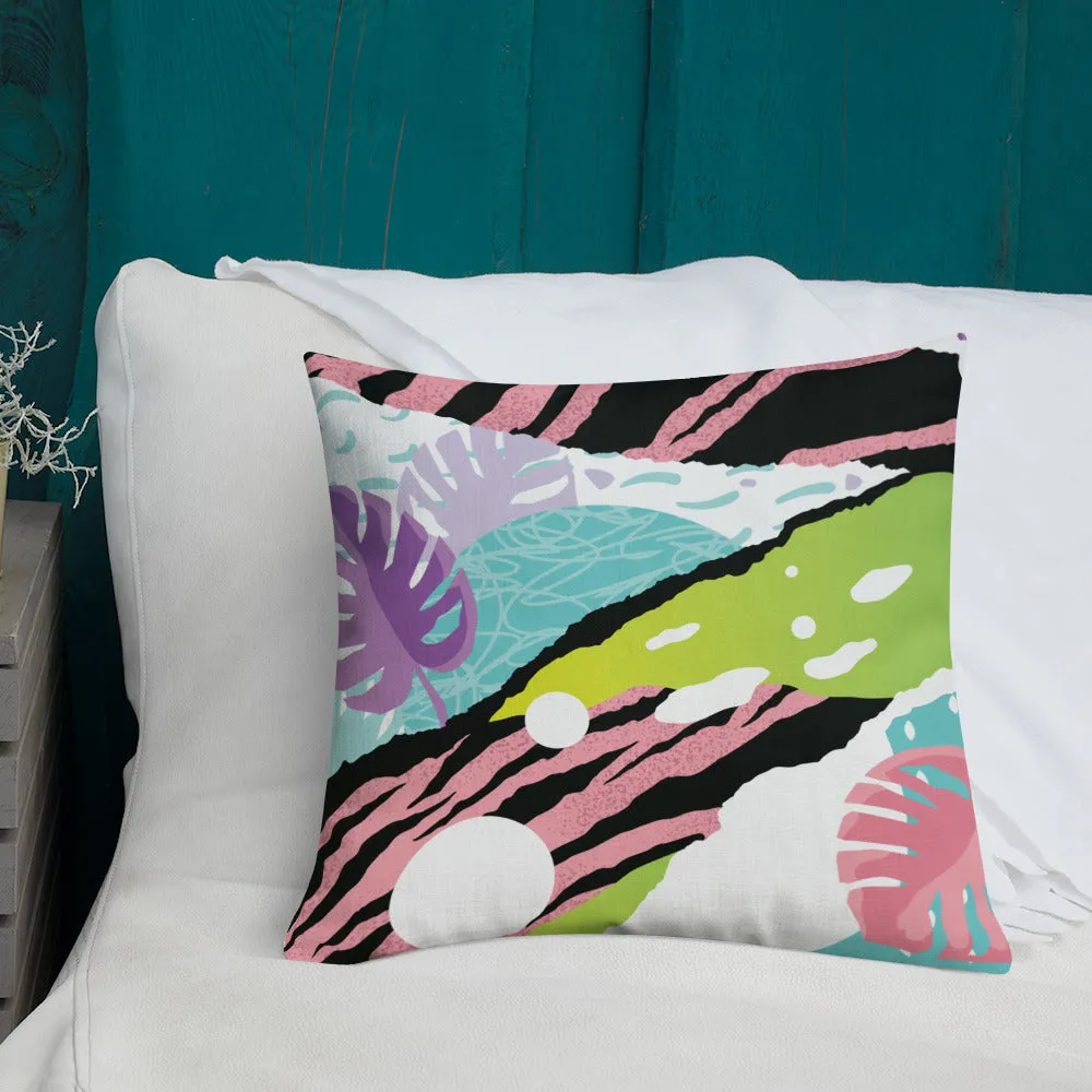 Premium Pillow abstract jungle pattern, pink, white, blue, green, black, purple pattern, multiple sizes