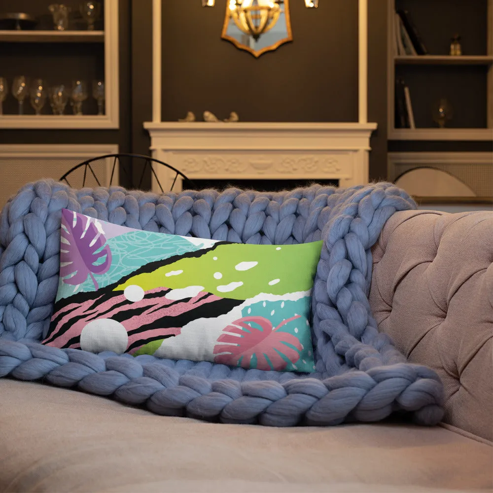 Premium Pillow abstract jungle pattern, pink, white, blue, green, black, purple pattern, multiple sizes