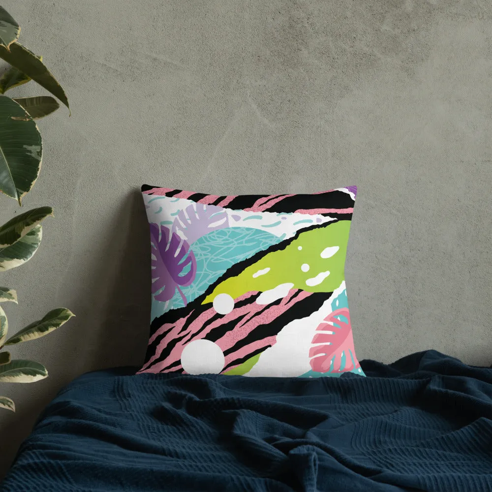 Premium Pillow abstract jungle pattern, pink, white, blue, green, black, purple pattern, multiple sizes