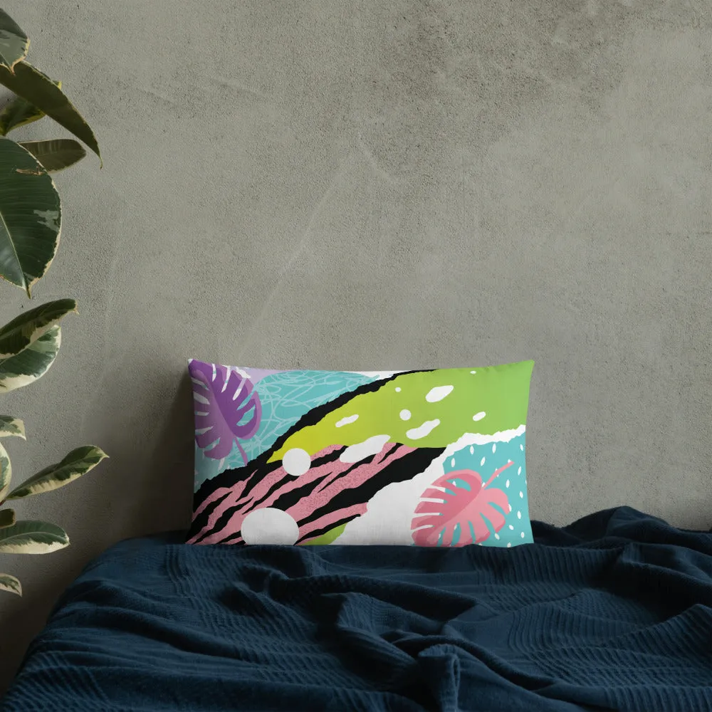 Premium Pillow abstract jungle pattern, pink, white, blue, green, black, purple pattern, multiple sizes