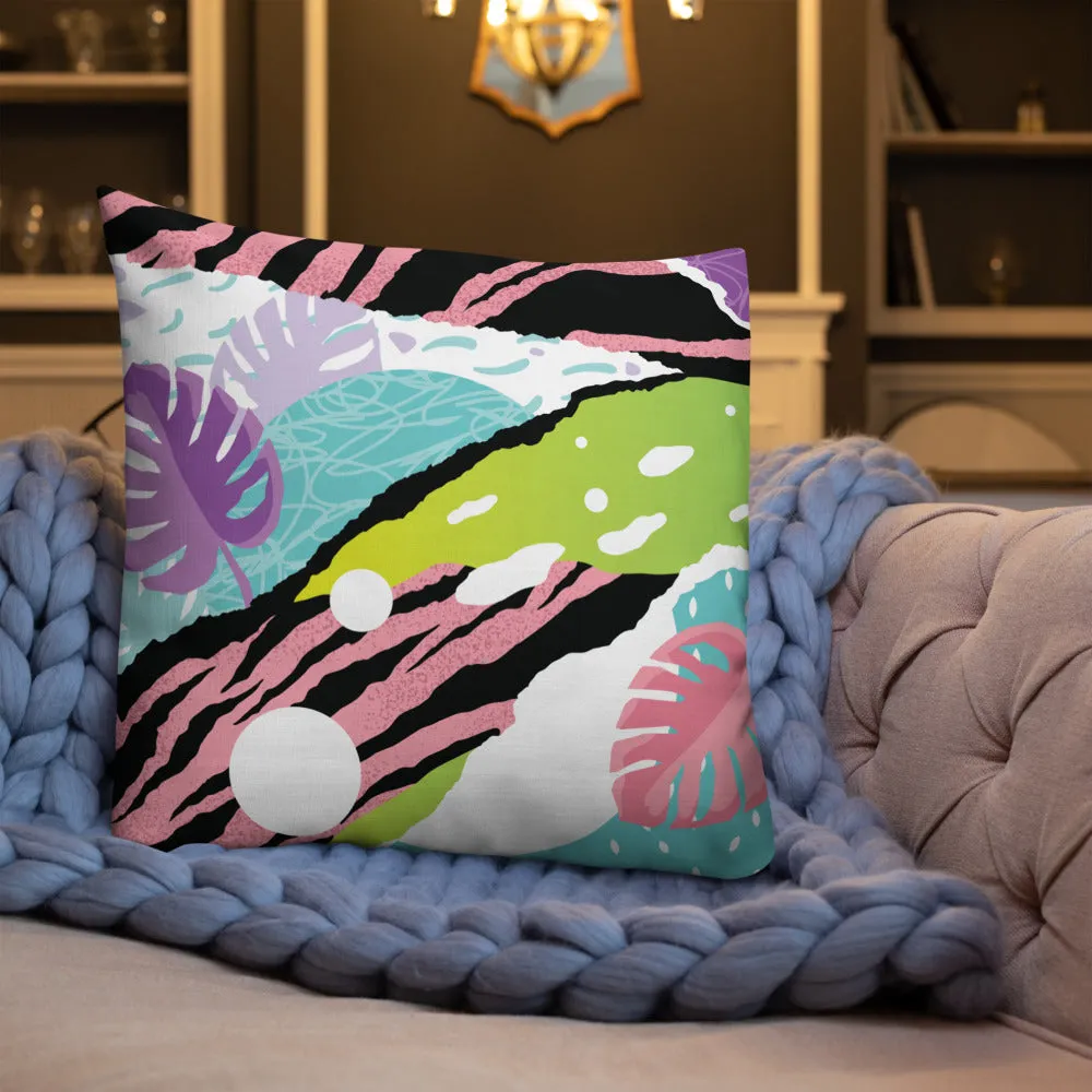 Premium Pillow abstract jungle pattern, pink, white, blue, green, black, purple pattern, multiple sizes