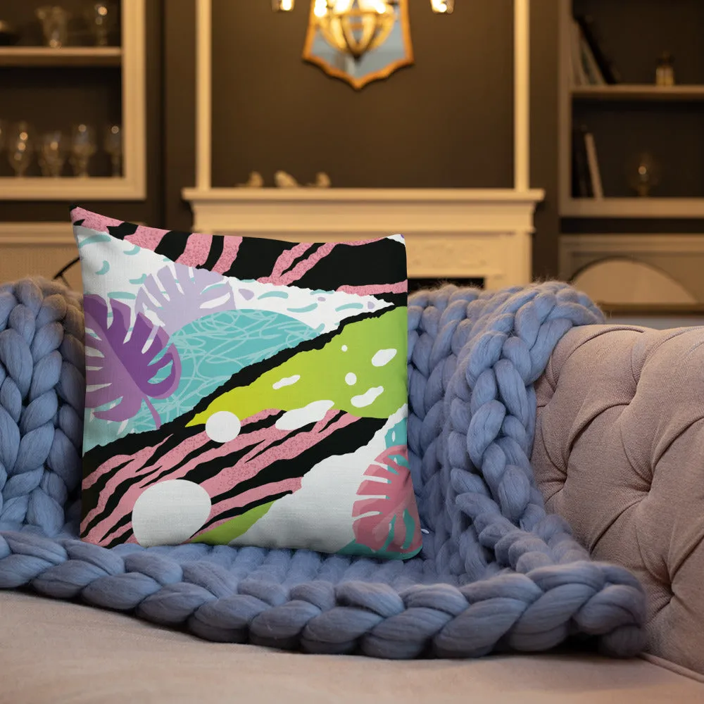 Premium Pillow abstract jungle pattern, pink, white, blue, green, black, purple pattern, multiple sizes