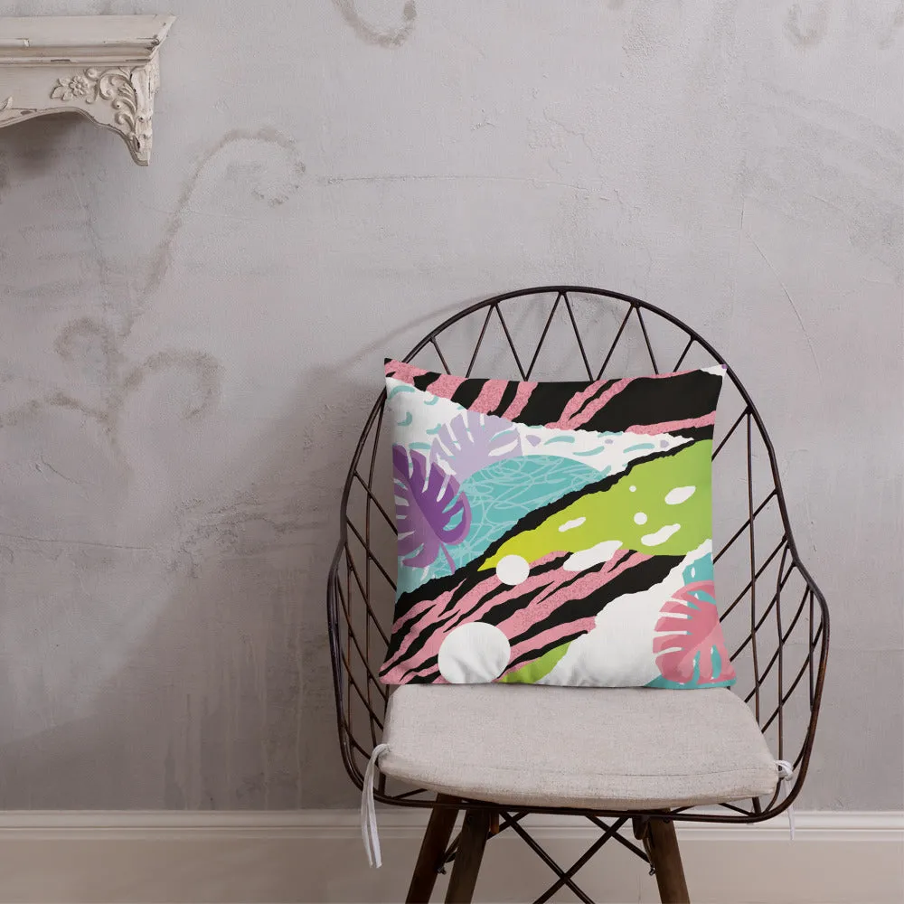 Premium Pillow abstract jungle pattern, pink, white, blue, green, black, purple pattern, multiple sizes