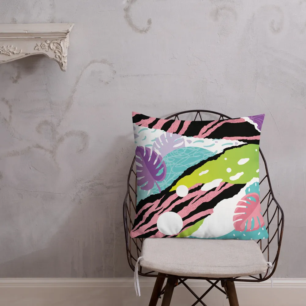 Premium Pillow abstract jungle pattern, pink, white, blue, green, black, purple pattern, multiple sizes