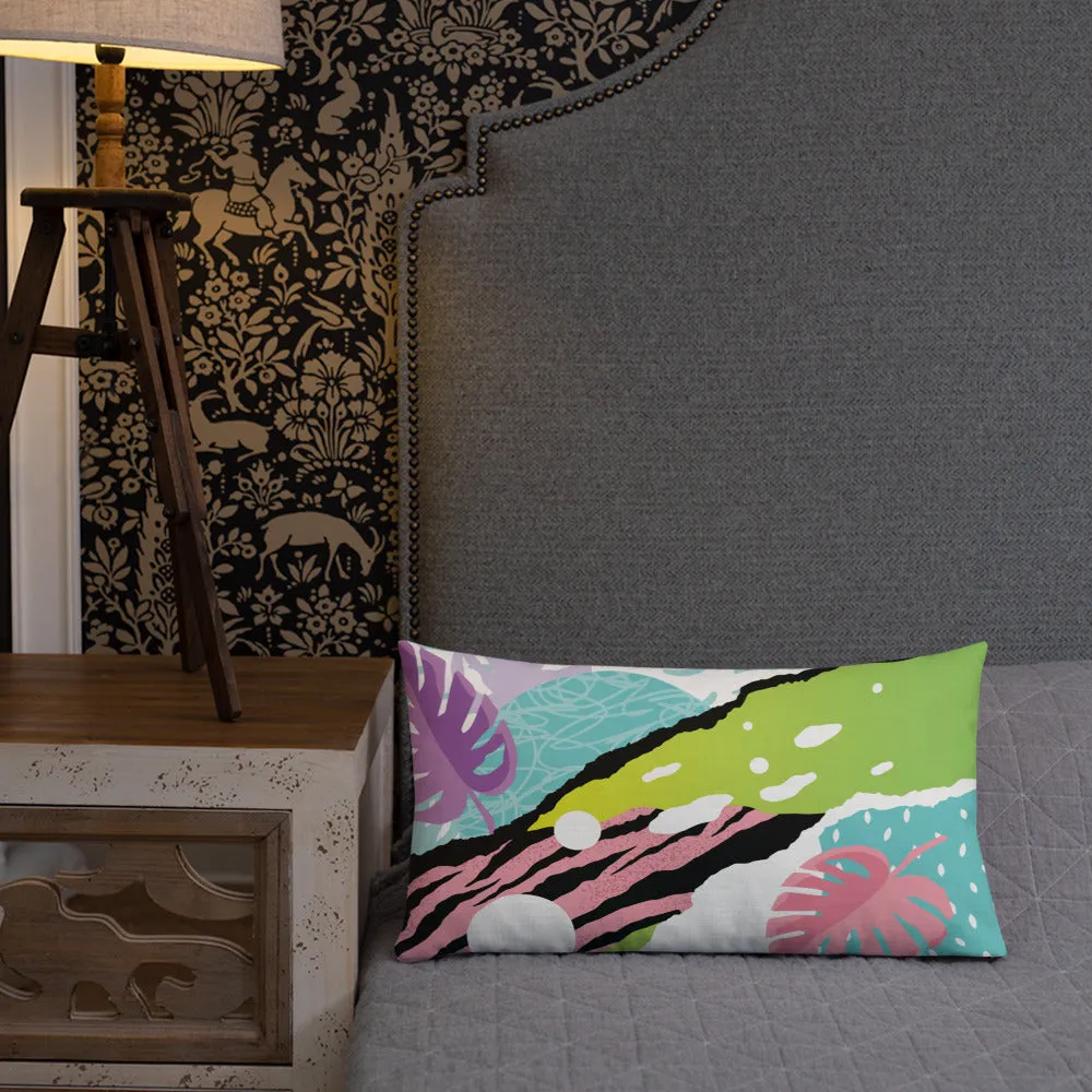 Premium Pillow abstract jungle pattern, pink, white, blue, green, black, purple pattern, multiple sizes