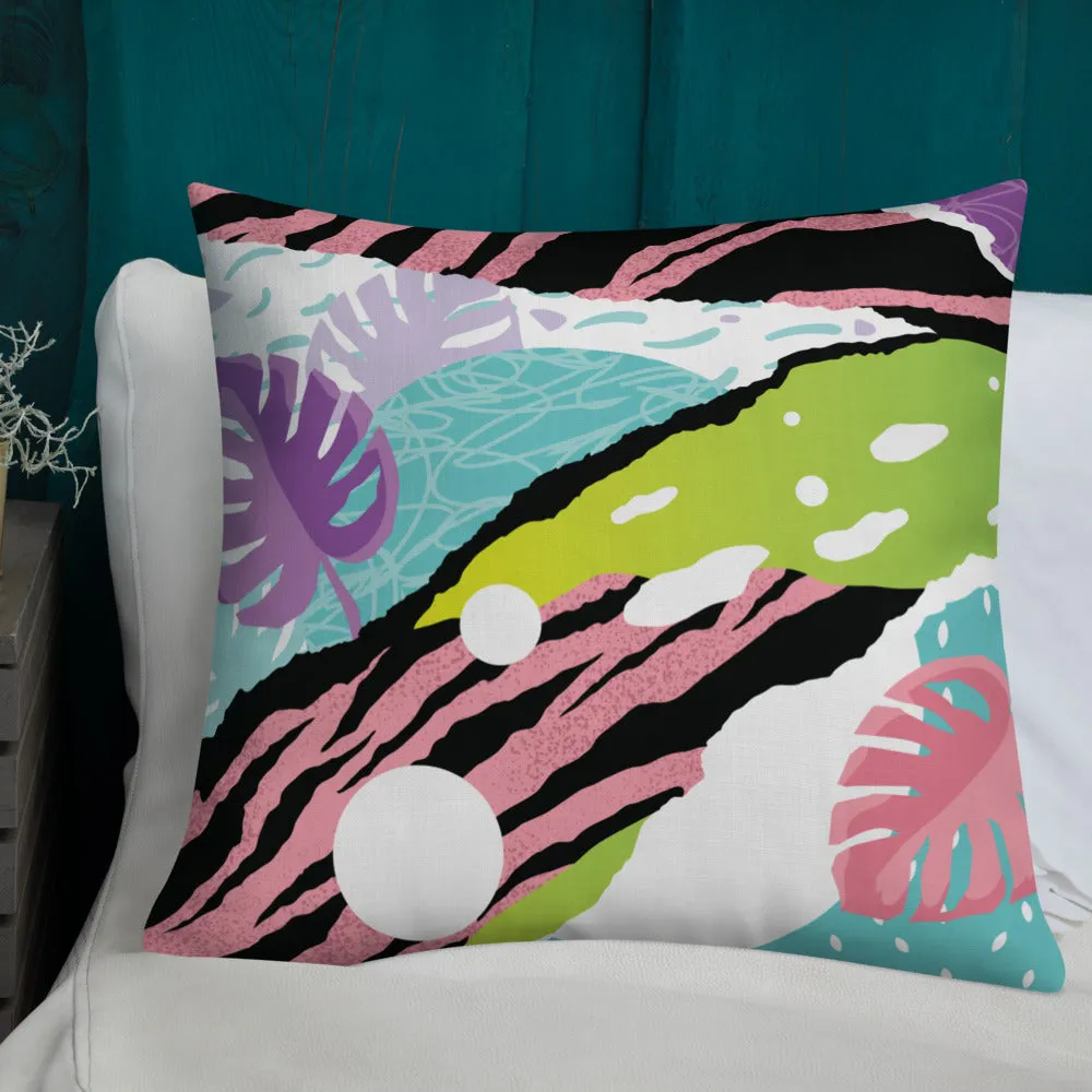 Premium Pillow abstract jungle pattern, pink, white, blue, green, black, purple pattern, multiple sizes
