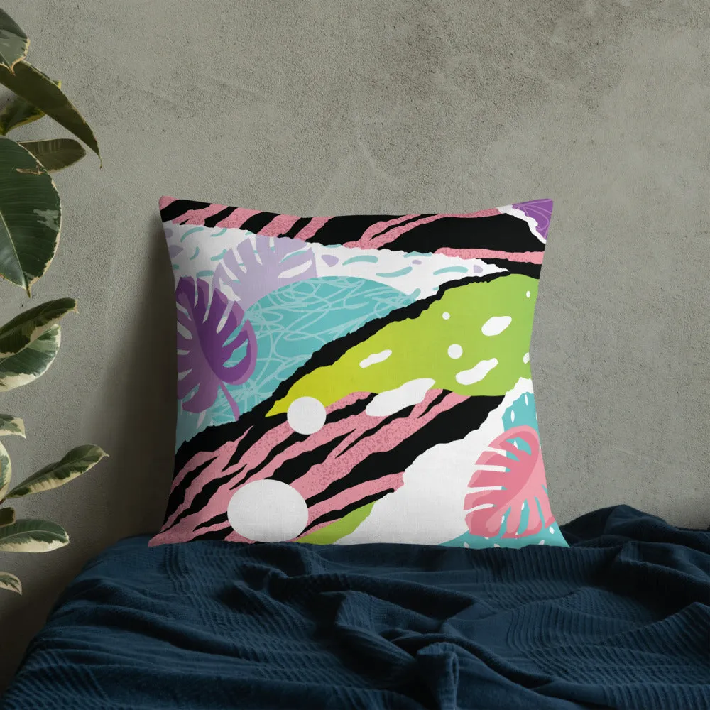 Premium Pillow abstract jungle pattern, pink, white, blue, green, black, purple pattern, multiple sizes