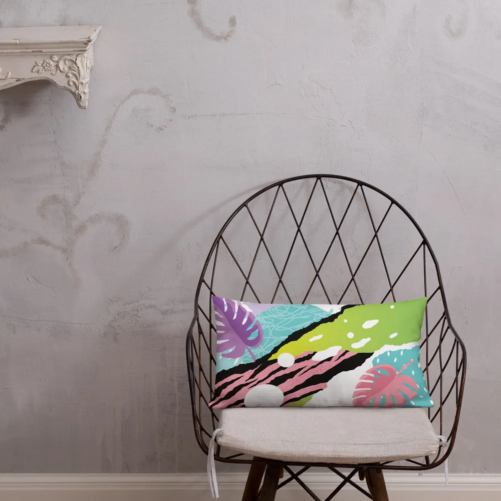 Premium Pillow abstract jungle pattern, pink, white, blue, green, black, purple pattern, multiple sizes
