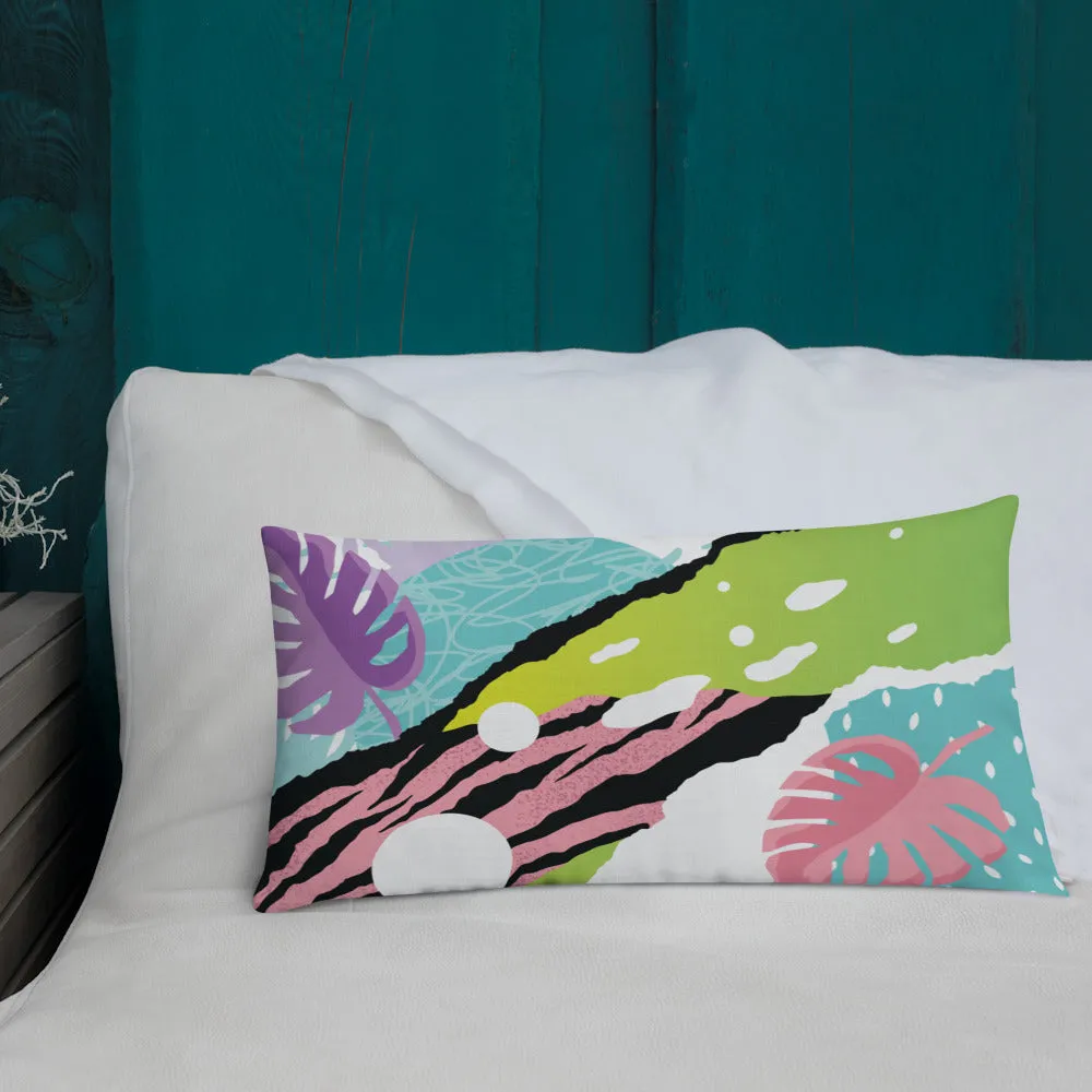 Premium Pillow abstract jungle pattern, pink, white, blue, green, black, purple pattern, multiple sizes