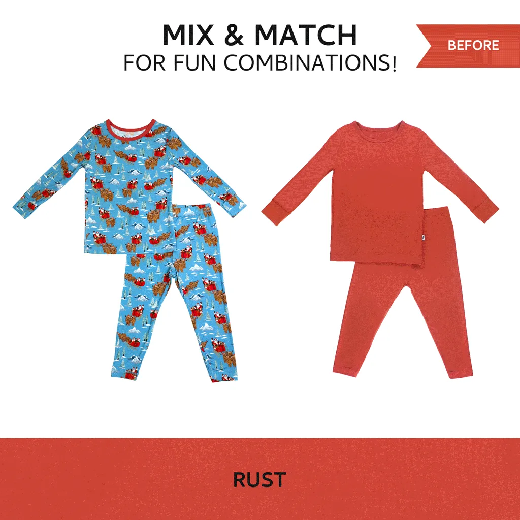 Santa & Highland Cattle Sleighs Long Sleeve Pajama Set (12M-12Y)