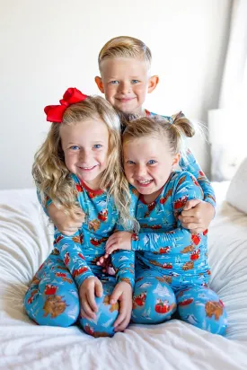 Santa & Highland Cattle Sleighs Long Sleeve Pajama Set (12M-12Y)