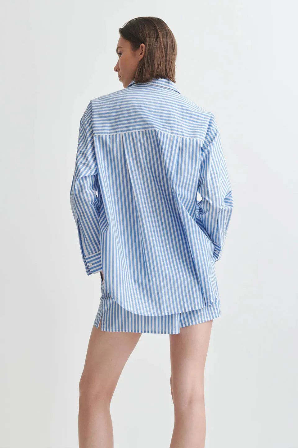SERENA & SARAH Long Sleeve & Short PJ Set in Blue Stripe
