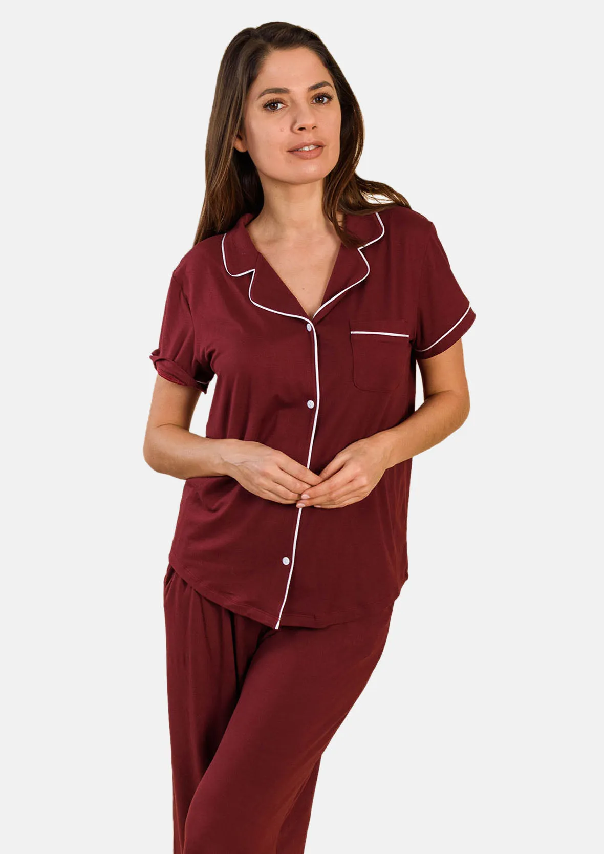 Sleepwear Set With Piping Detailing