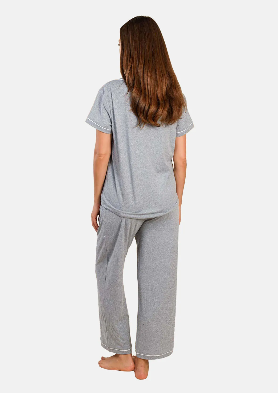 Sleepwear Set With Piping Detailing