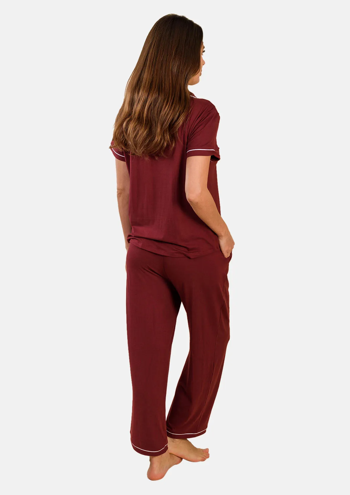 Sleepwear Set With Piping Detailing