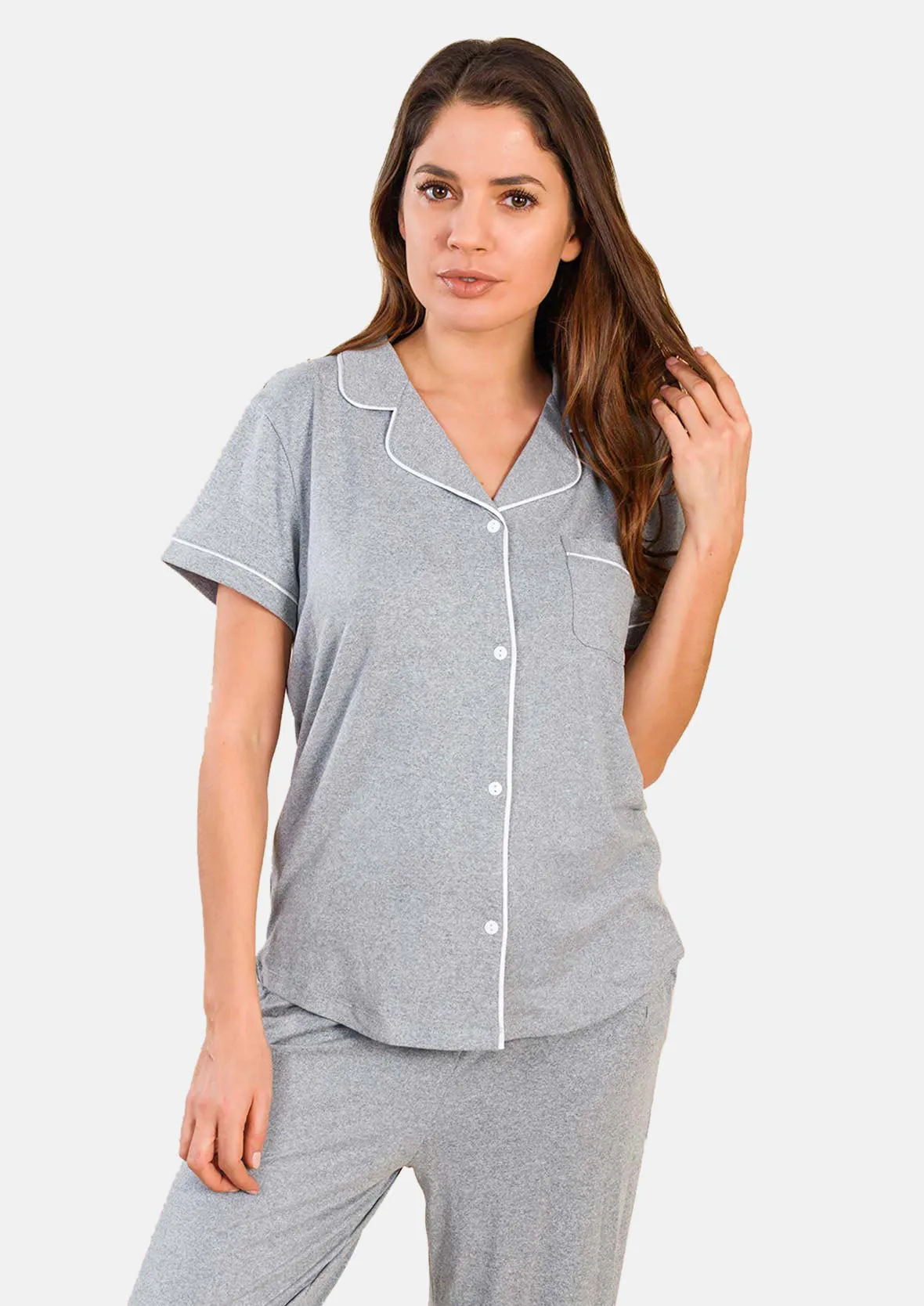 Sleepwear Set With Piping Detailing
