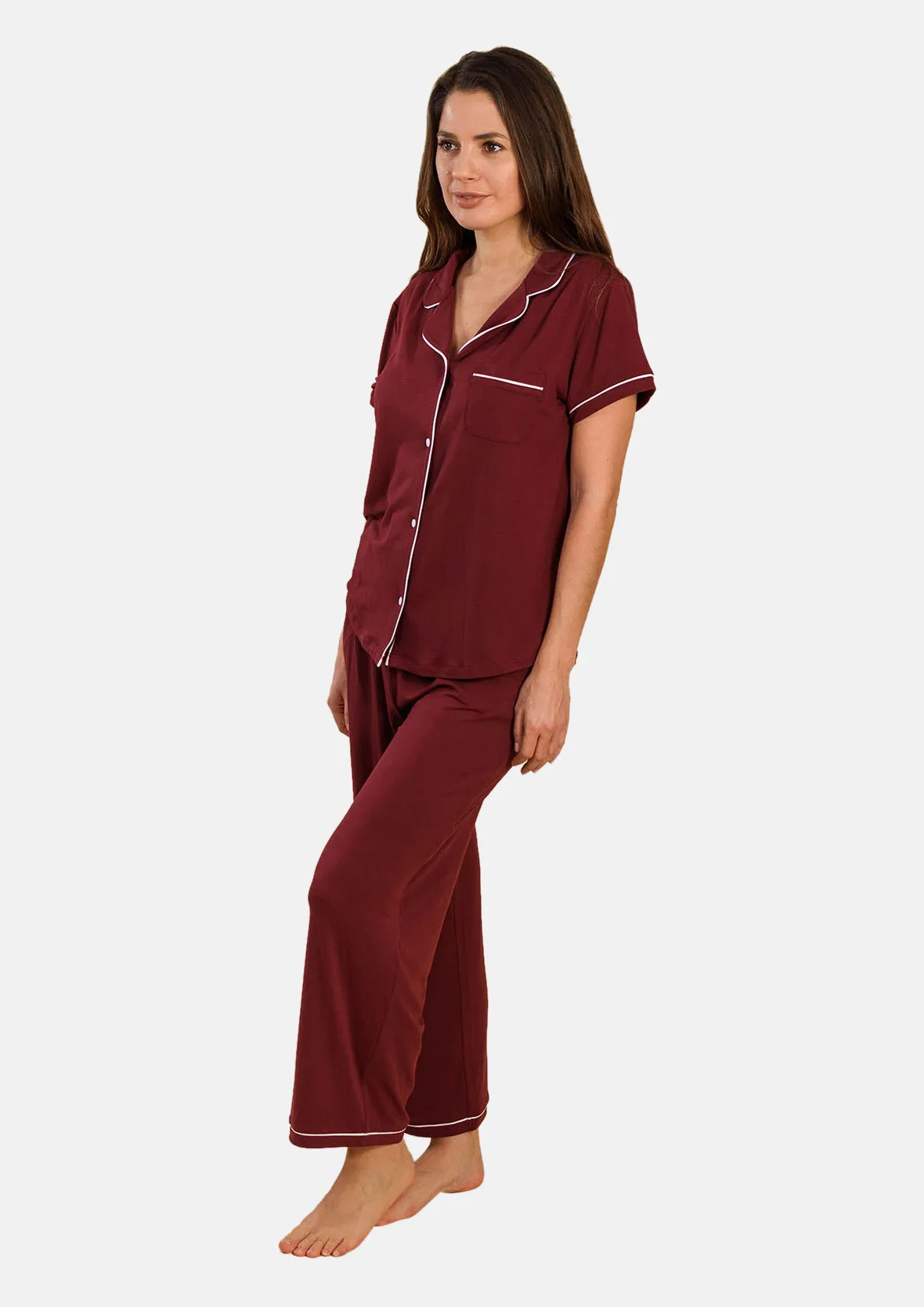 Sleepwear Set With Piping Detailing