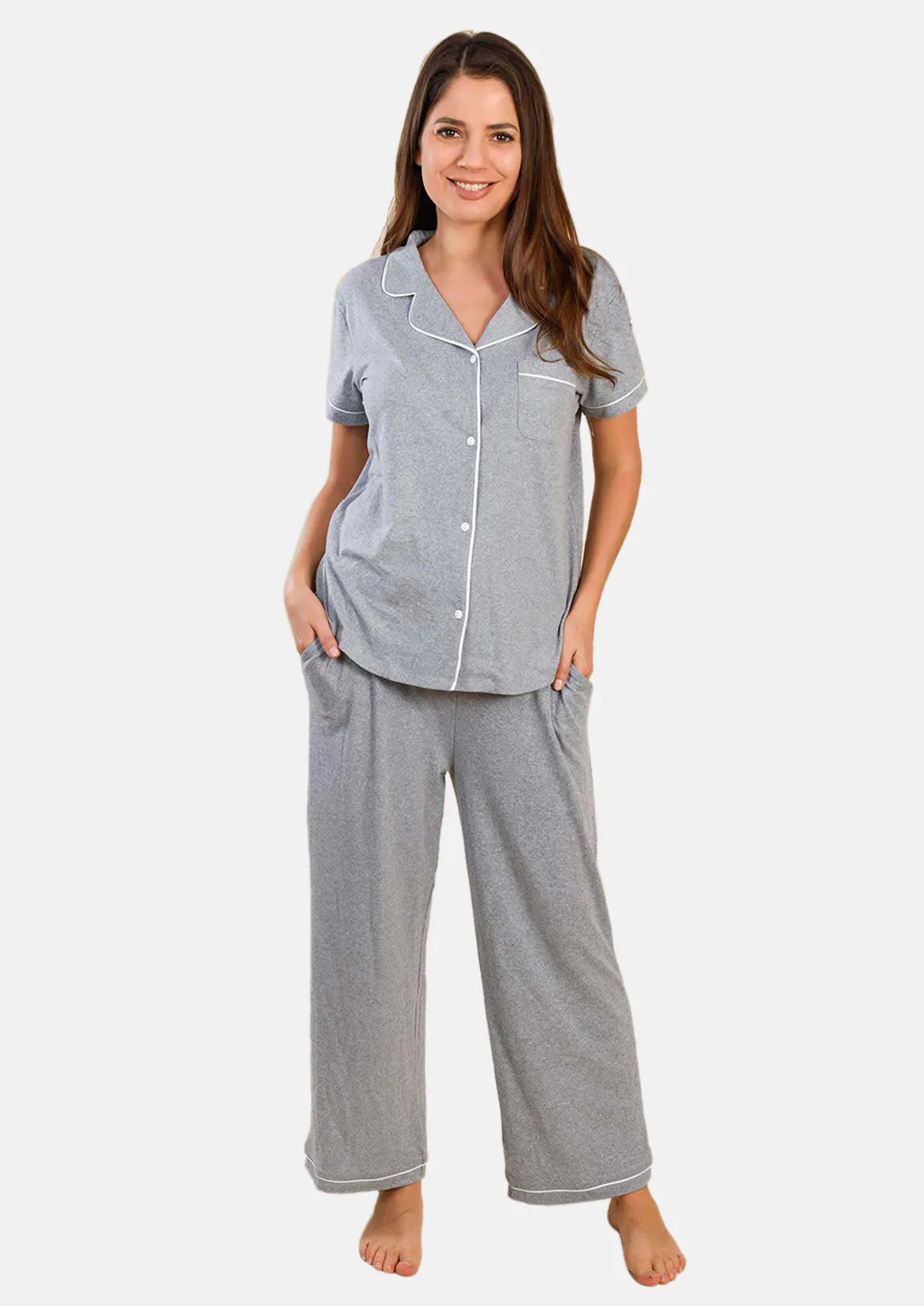 Sleepwear Set With Piping Detailing