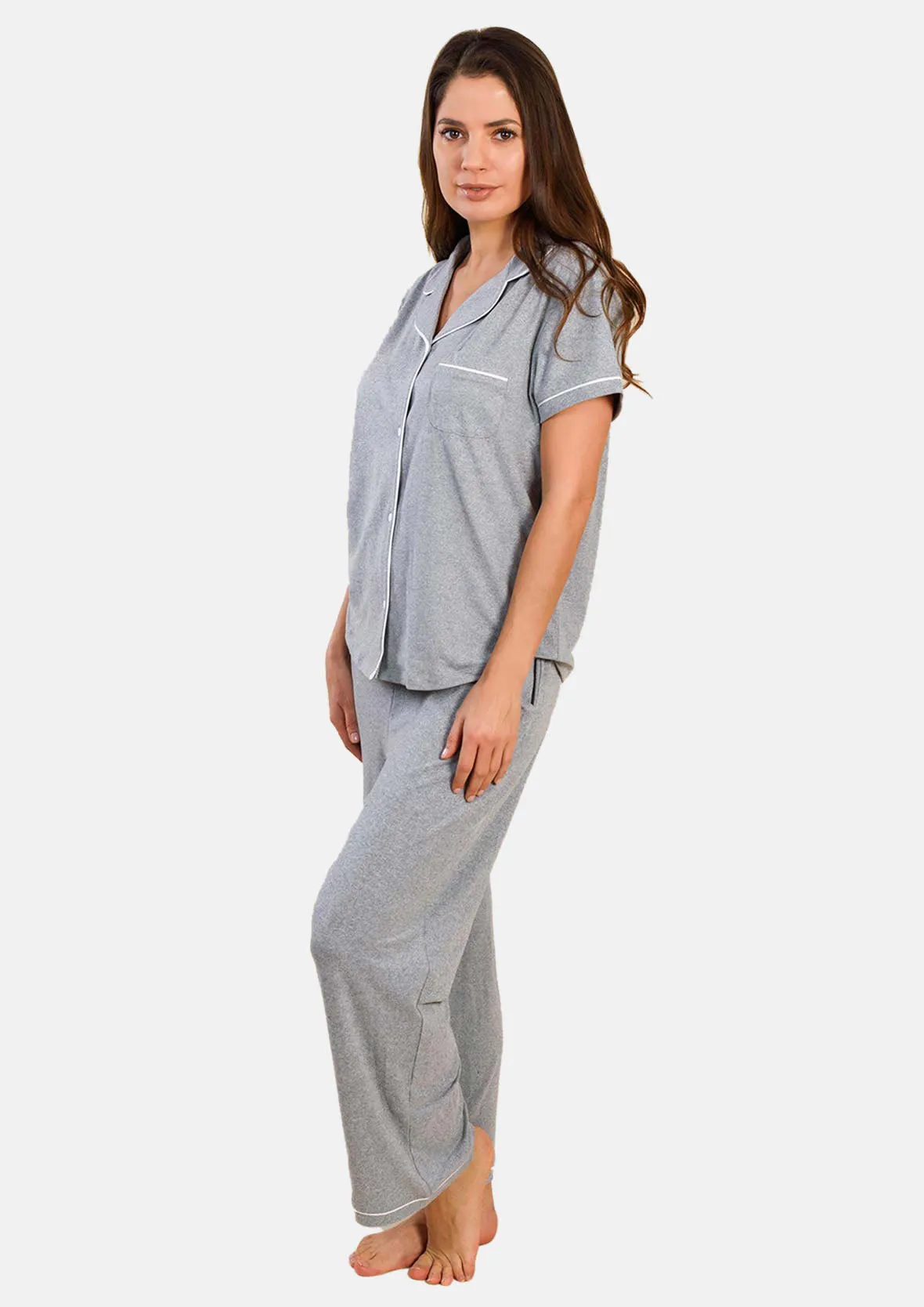 Sleepwear Set With Piping Detailing