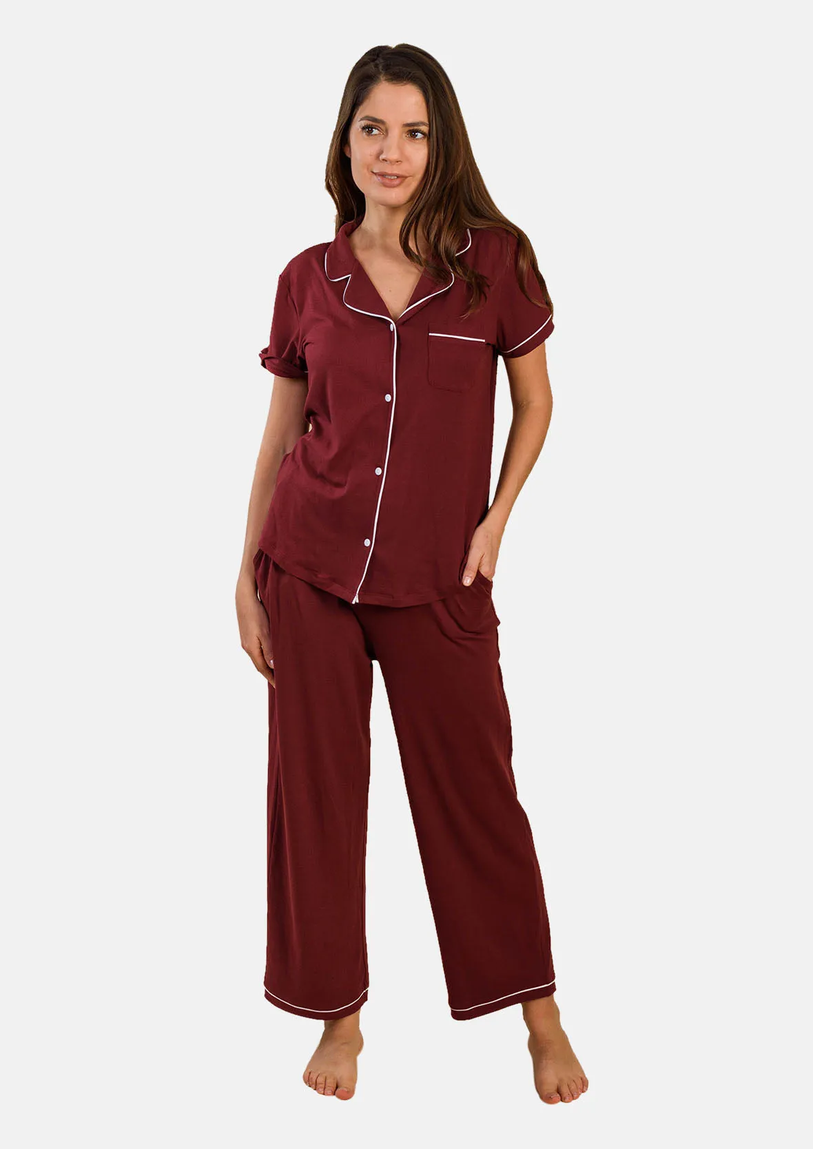 Sleepwear Set With Piping Detailing