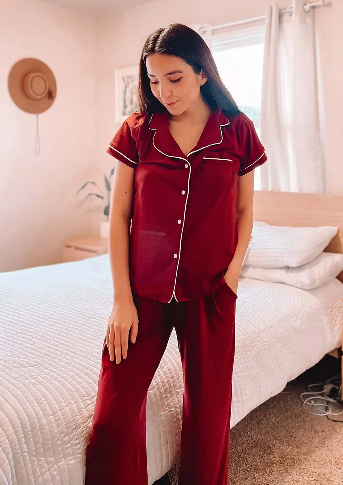 Sleepwear Set With Piping Detailing