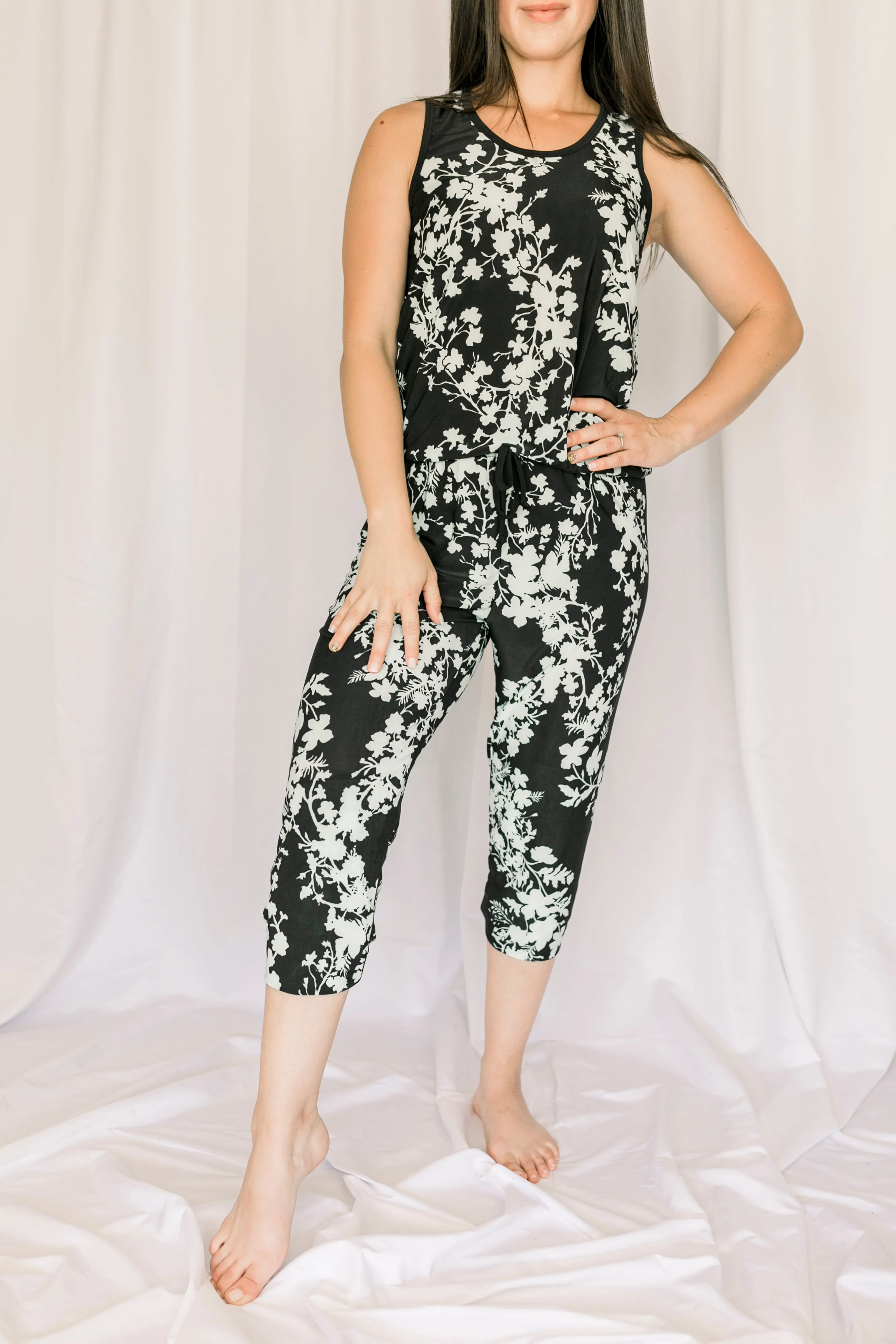 Slinky Mint Blossom Pajama Capris Pant Set