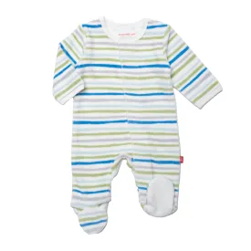 Velour Footie, Multi Stripes Blue