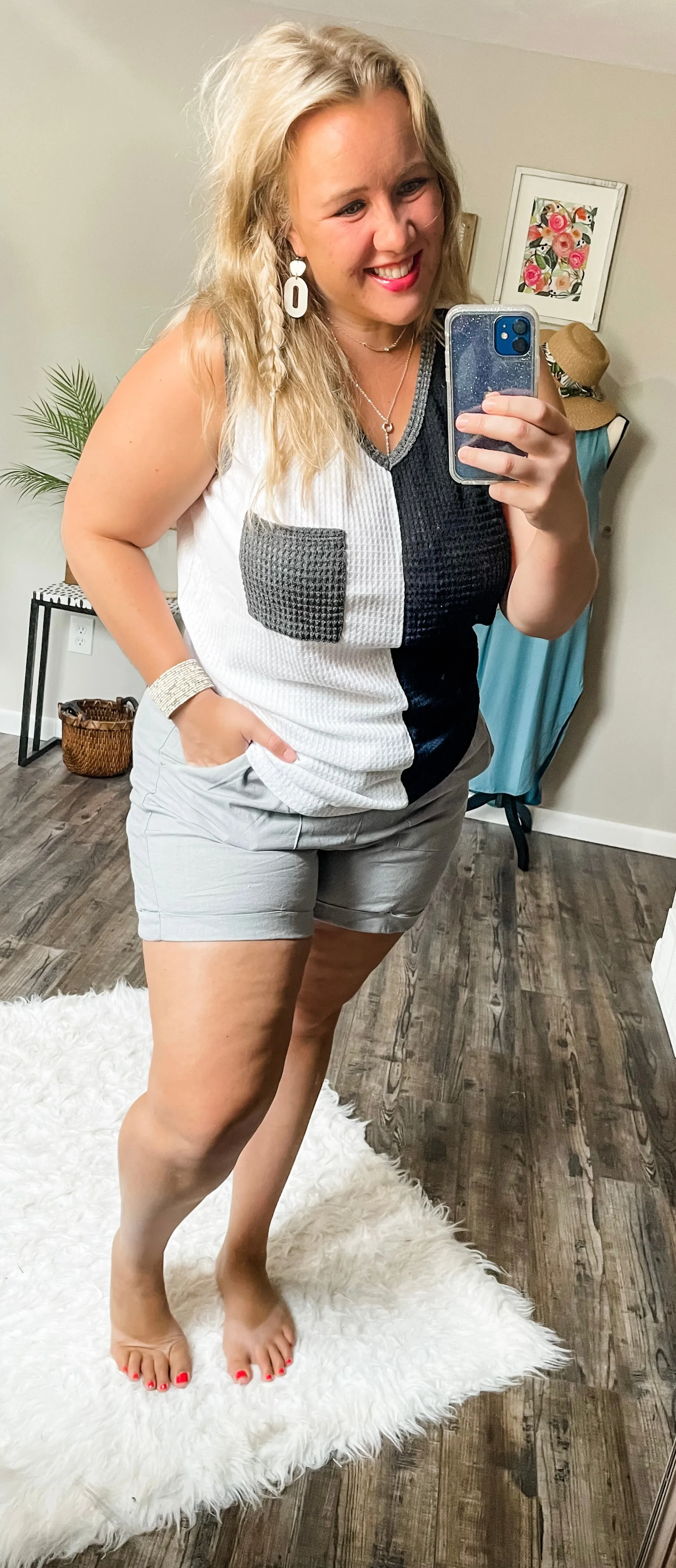 Waffle colorblock sleeveless top