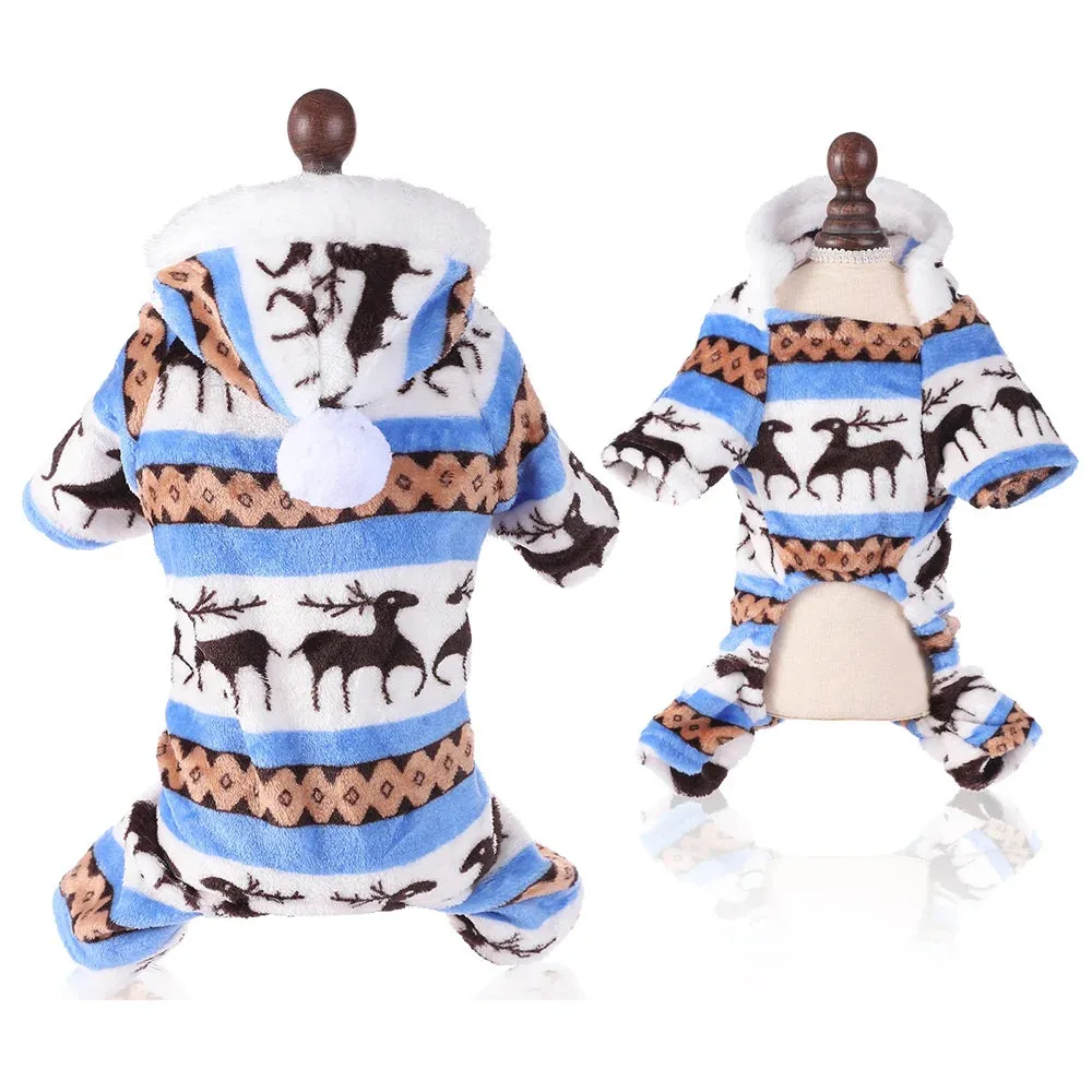 Warm Fleece Dog Pajamas for Christmas. Great for Small Breeds.