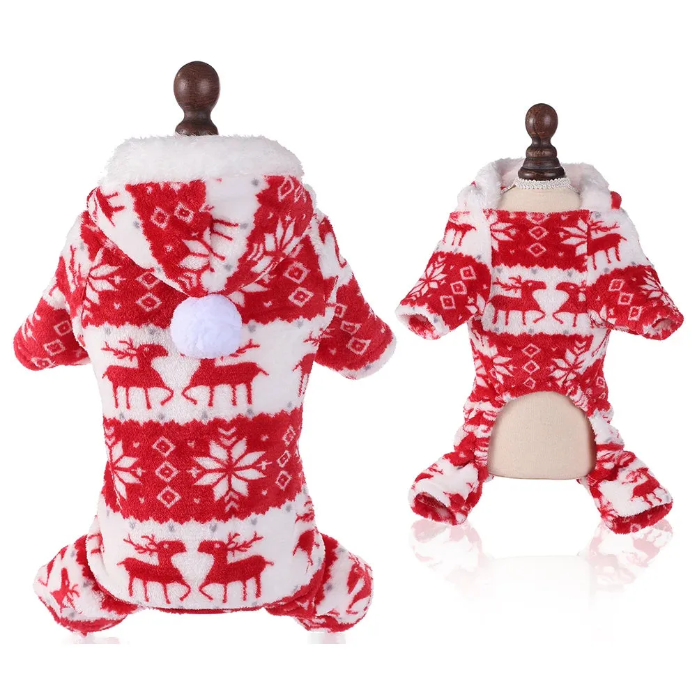 Warm Fleece Dog Pajamas for Christmas. Great for Small Breeds.